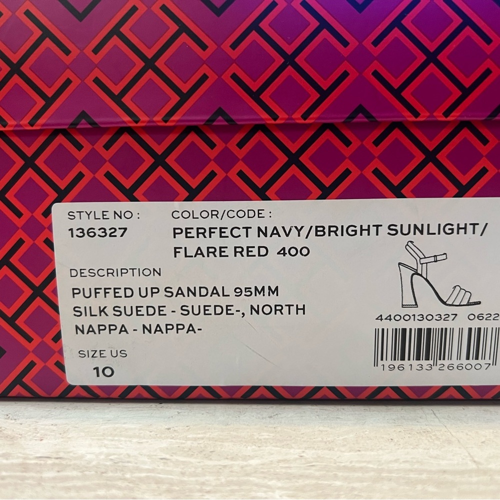 Tory Burch Perfect Navy / Bright Sunlight / Red Silk & Suede North Nappa Sandals